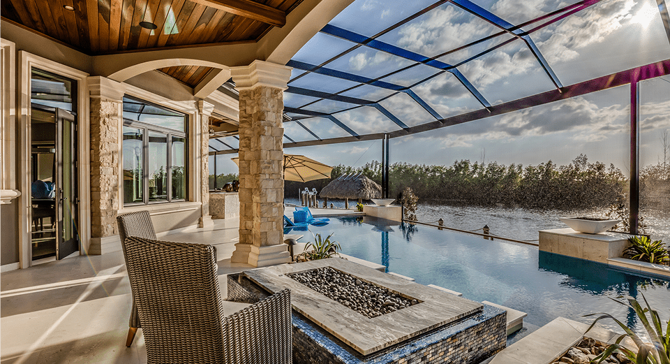 Elegant outdoor poolside seating