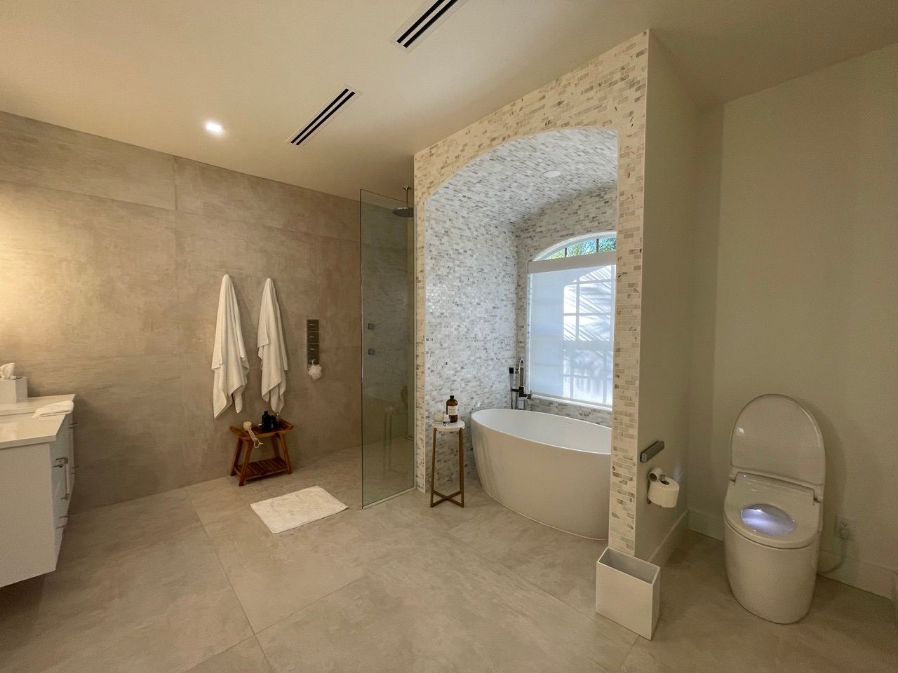 Modern bathroom with bathtub and shower